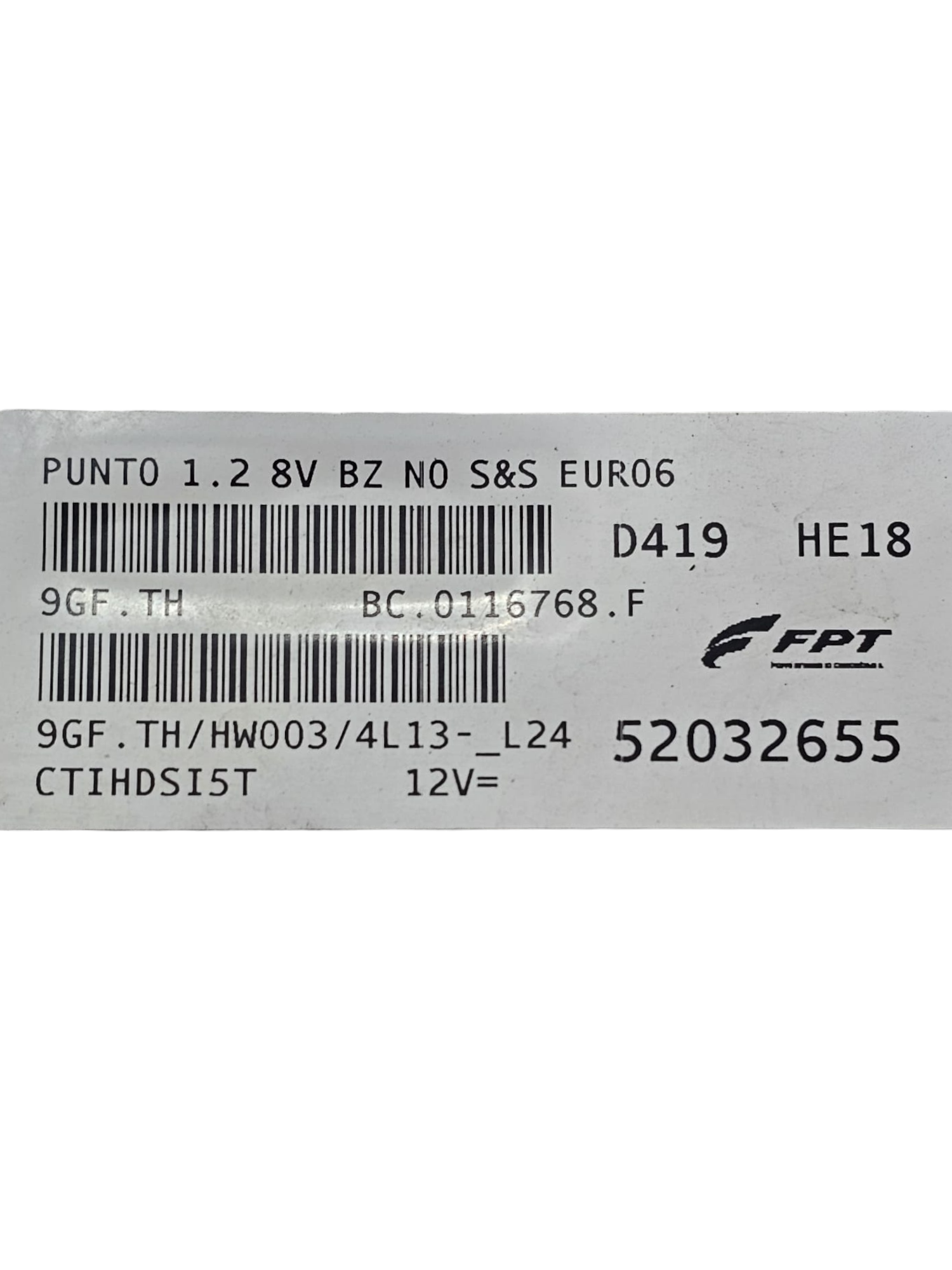 ECU-besturingseenheid Fiat Punto 1.2 benzine (2012-2018) COD: 52032655