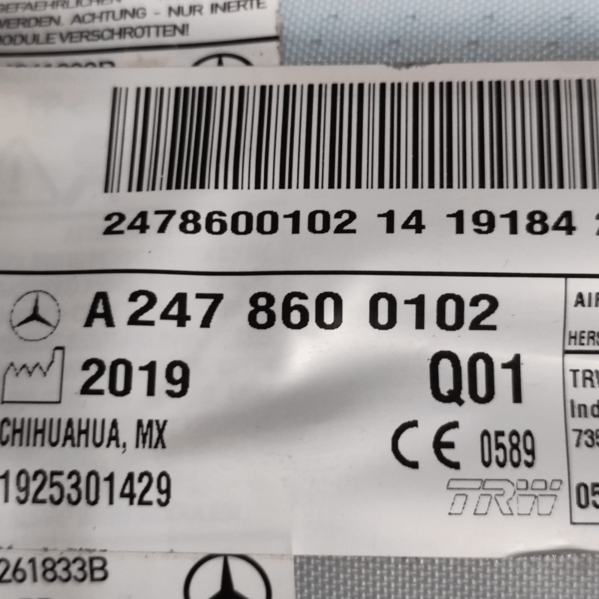 Airbag A Tendina Destra Mercedes GLB X247 COD: A2478600102 (2019 - ) - F&P CRASH SRLS - Ricambi Usati