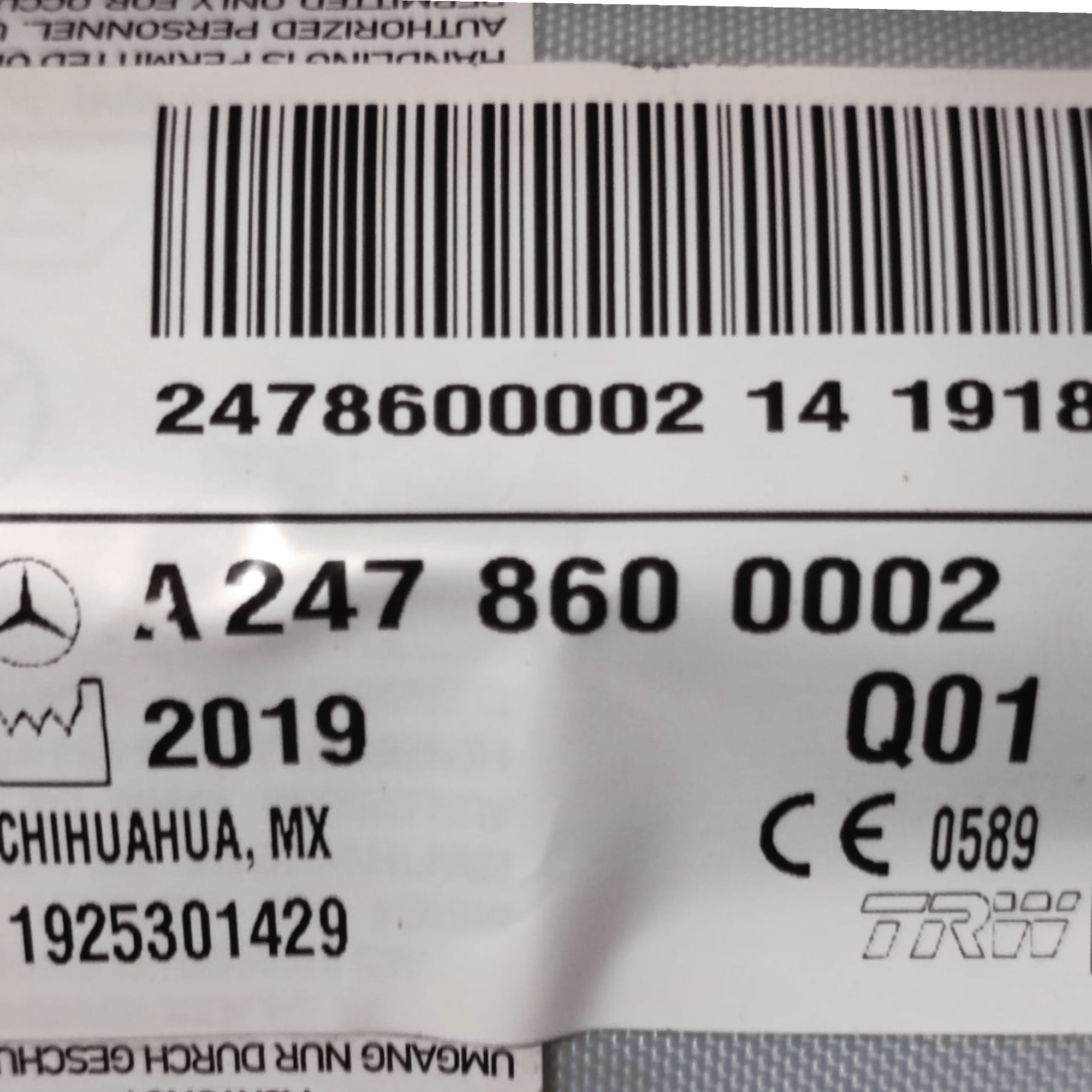 Airbag A Tendina Sinistra Mercedes GLB X247 COD: A2478600002 (2019 - ) - F&P CRASH SRLS - Ricambi Usati