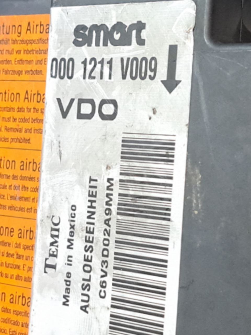 Centralina Airbag Smart Fortwo 450 (1998 - 2007) COD:0001211V009 - F&P CRASH SRLS - Ricambi Usati