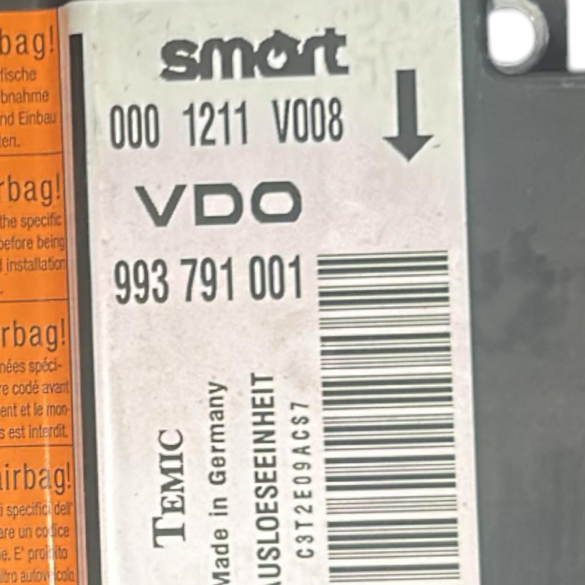 Centralina Airbag Smart Fortwo (W450) (1998 > 2007) cod.0001211V008 - F&P CRASH SRLS - Ricambi Usati