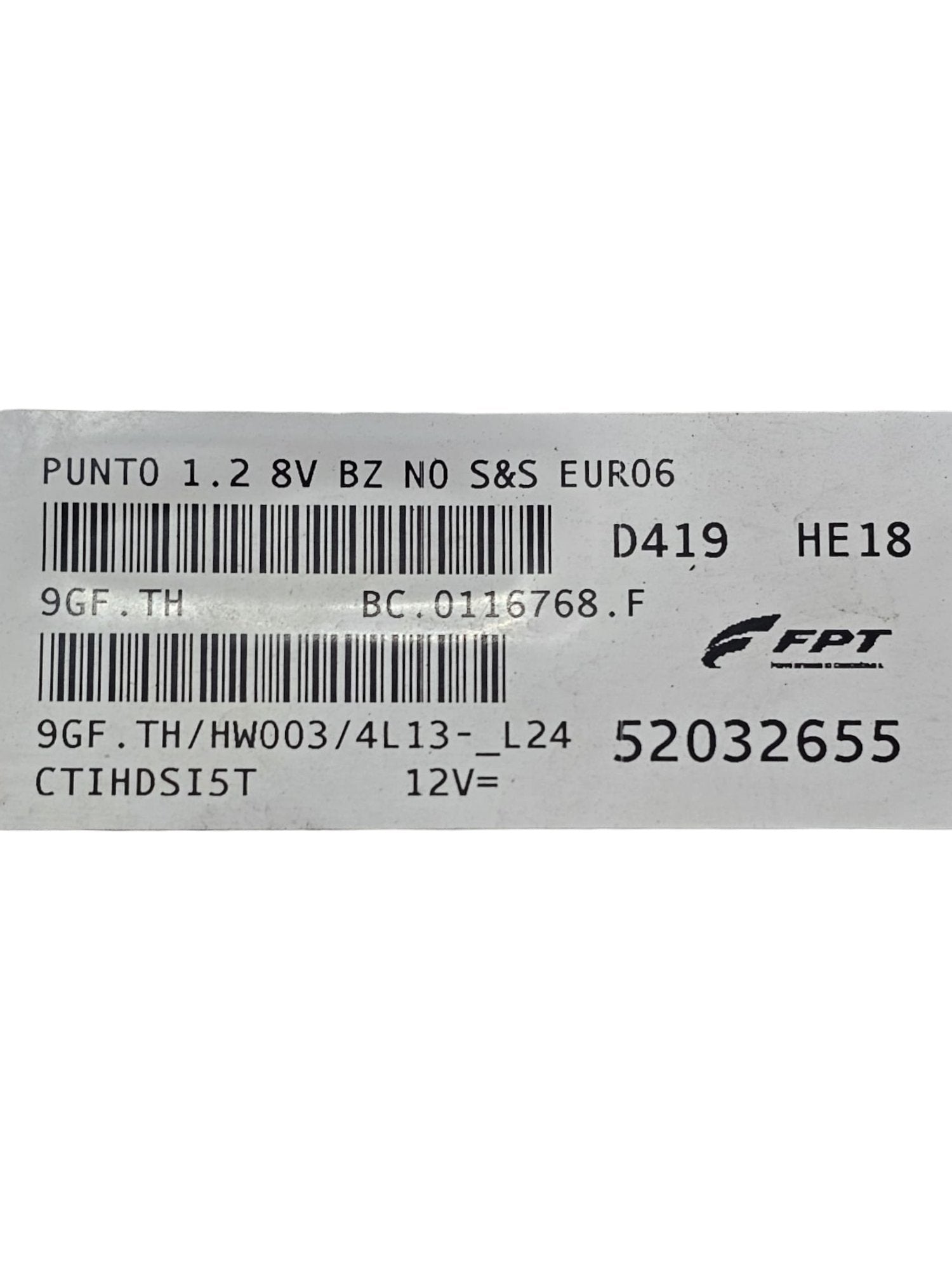 Centralina ECU Motore Fiat Punto 1.2 Benzina (2012 - 2018) Cod:52032655 - F&P CRASH SRLS - Ricambi Usati